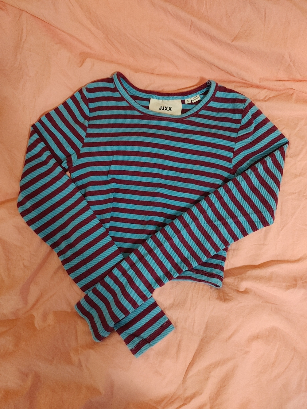 Blue and Maroon Striped Long-Sleeve Top